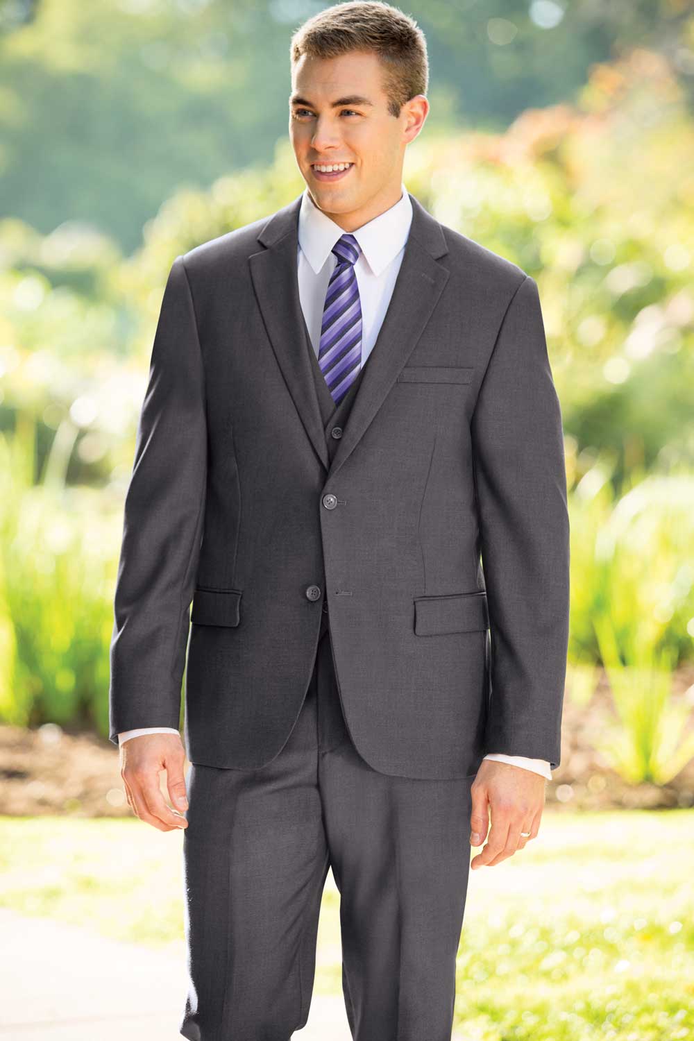 Men's Suits with Vest Charcoal Gray 3 Piece Solid Color Vinci V2TR