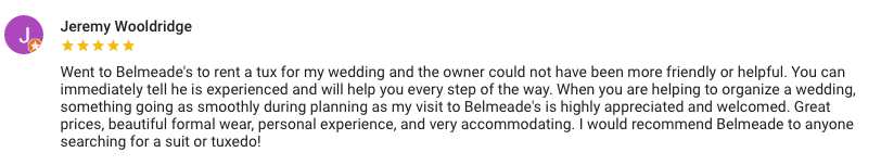 tuxedo rental testimonial